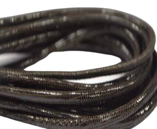 Round stitched nappa leather cord Lizard-Style -Dark Brown-4mm