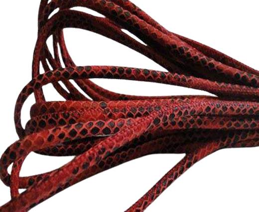 Round stitched nappa leather cord Snake style- Red -4mm