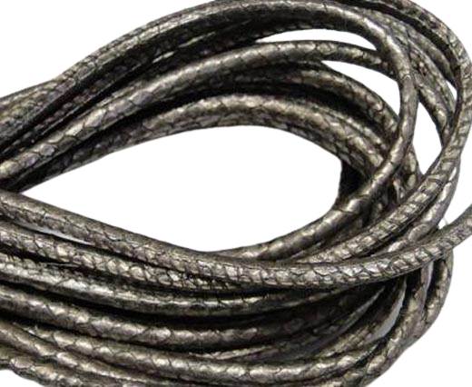 Round stitched nappa leather cord Snake style-Antique silver -4mm