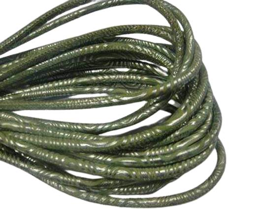 Round stitched nappa leather cord Snake style-green -4mm
