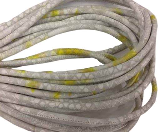 Round stitched nappa leather cord Snake style-python white-yellow-4mm