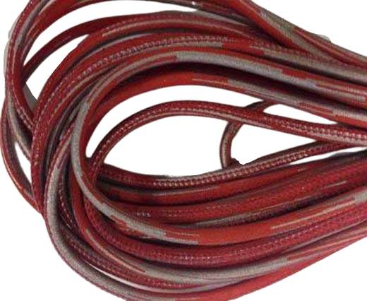 Round stitched nappa leather cord Snake style-red-silver-4mm