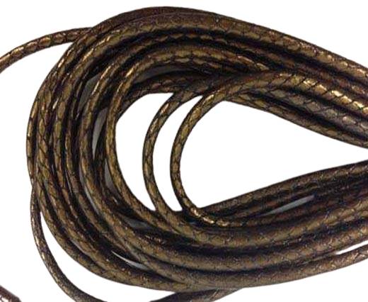 Round stitched nappa leather cord Snake style-reptile gold-4mm