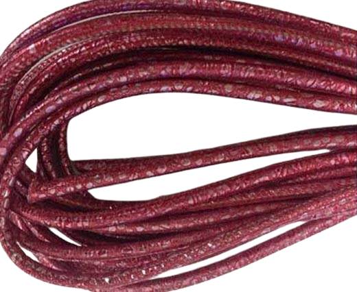 Round stitched nappa leather cord Snake style-silver-raspberry red-4mm
