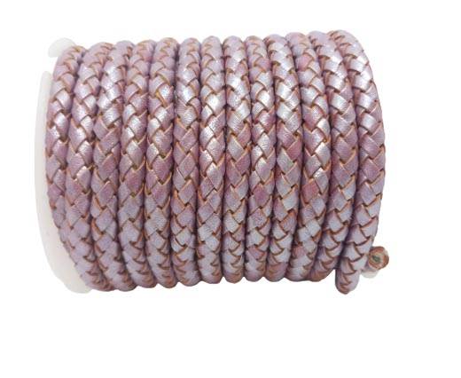 Round Braided Leather Cord SE/M/01/Metallic Pink - 6mm