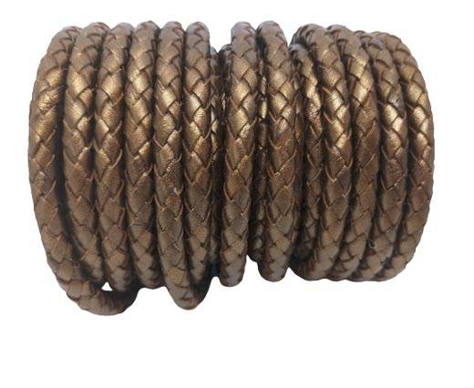 Round Braided Leather Cord SE/M/Metallic Bronze - 6mm