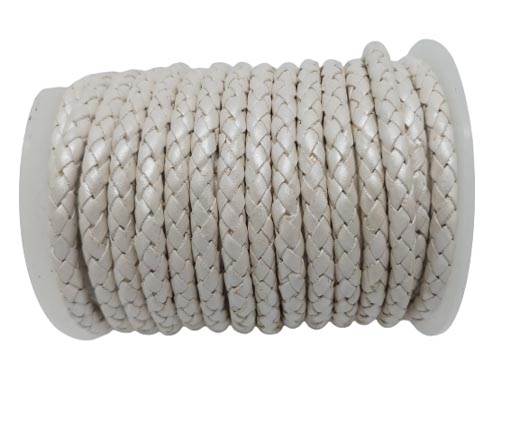 Round Braided Leather Cord SE/M/Metallic Silver - 6mm