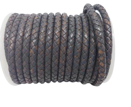 Round Braided Leather Cord  SE-PB-Dark_Grey_Vintage - 6mm