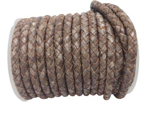 Round Braided Leather Cord  SE-White_Base_Brown - 6mm