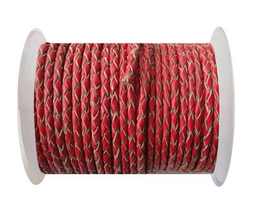 Round Braided Leather Cord SE/B/06-Red-natural edges - 4mm