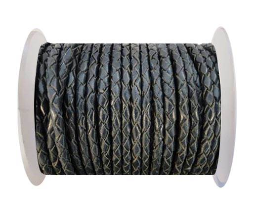 Round Braided Leather Cord SE/B/20-Coal - 4mm