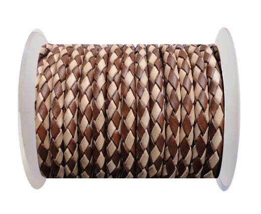 Round Braided Leather Cord SE/B/29-Brown-Natural - 4mm