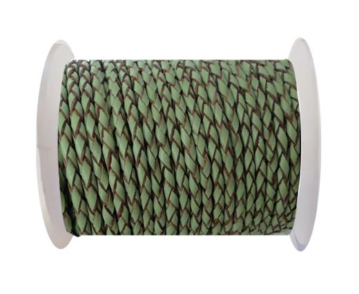 Round Braided Leather Cord SE/B/718-Asparagus-natural edges - 4m