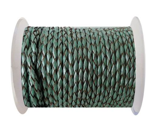 Round Braided Leather Cord SE/M/02-Metallic Mint-3mm