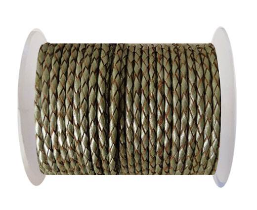 Round Braided Leather Cord SE/M/10-Metallic Olive Green - 4mm