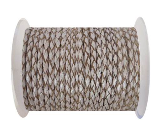 Round Braided Leather Cord SE/M/11-Metallic Salmon-5mm