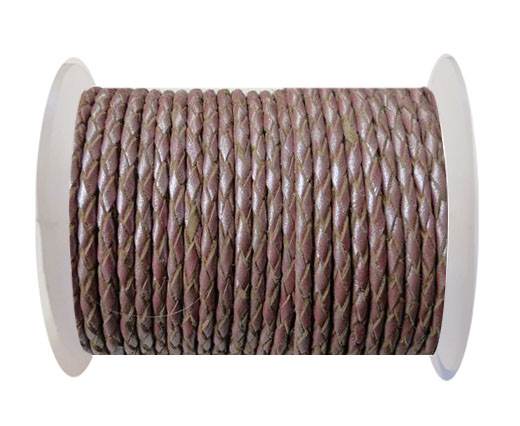 Round Braided Leather Cord SE/M/15-Metallic Plum-4mm