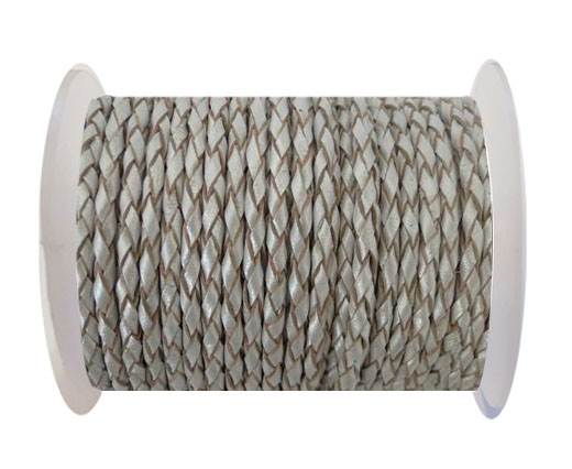 Round Braided Leather Cord SE/M/Silver - 4mm