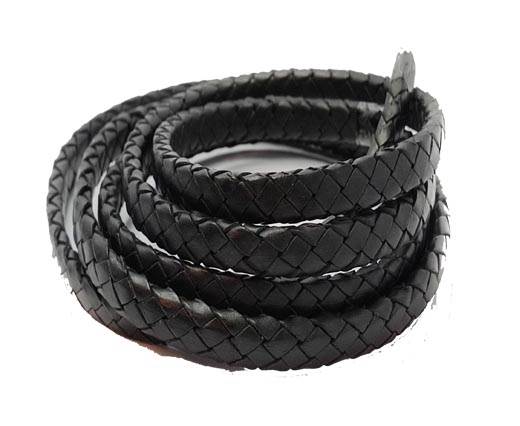 Oval Braided Leather Cord-7.0 by 3.5mm-SE MATT BLACK 