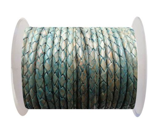 Round Braided Leather Cord SE/PB/08-Vintage Sea Blue - 5mm