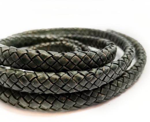 Oval Braided Leather Cord-10 by 5mm - SE_PB_Vintage Green