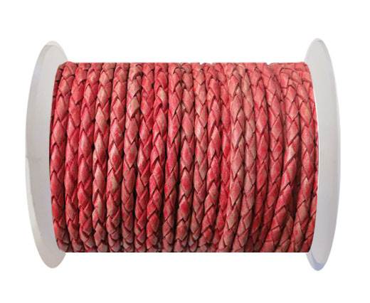 Round Braided Leather Cord SE/PB/Vintage Red-3mm