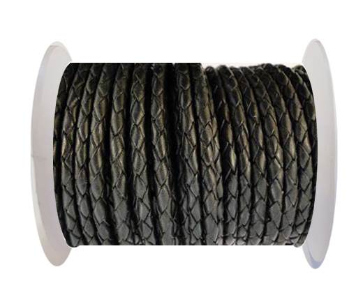 Round Braided Leather Cord SE/B/02-Black - 4mm