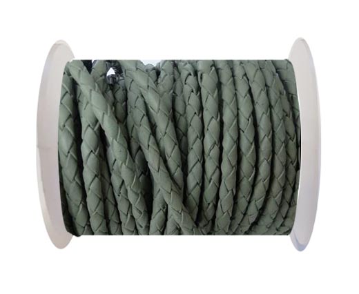 Round Braided Leather Cord SE/R/28-Military Green-4mm