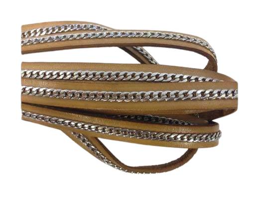 Stainless steel chain on leather-style 14-10mm-camel