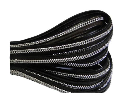 Stainless steel chain on leather-style 14-10mm-Dark Brown