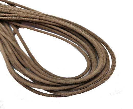 Round Stitched Leather Cord - 3mm - SUEDE BROWN