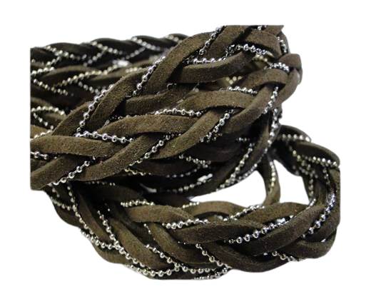 Suede cords with chains-10mm-coffee
