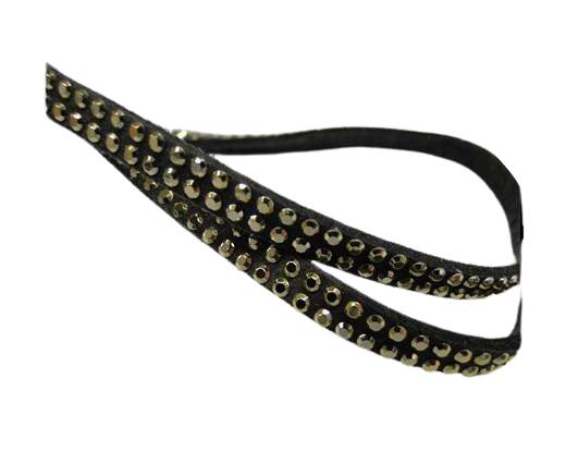 Suede Cord With Gold Shiny Studs-5mm-Dark Grey