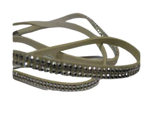 Suede Cord With Silver Shiny Studs-5mm-Beige