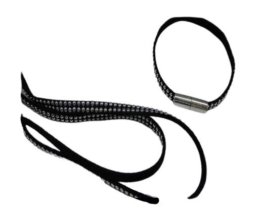 Suede Cord With Silver Studs Two Layer-5mm-Black