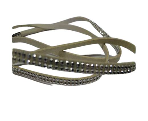 Suede Cord with studs-5mm-Silver-Beige