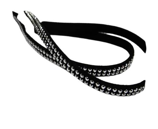 Suede Cord with studs-5mm-Silver-Black