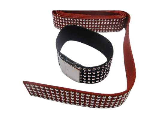 Suede Cord with Studs-20mm-5layers-Red