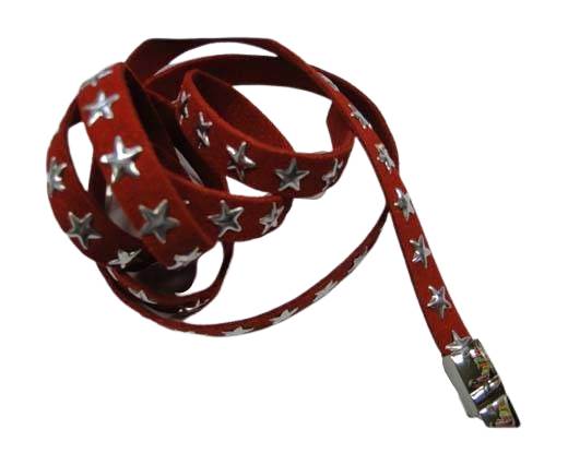 Suede Cords with Star Studs 10mm-Red