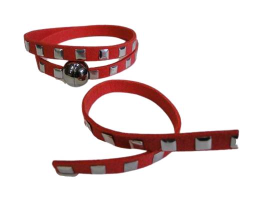 Suede Cord with Studs-7mm-Watermelon Red