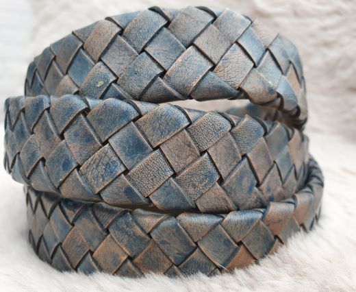 Oval Braided Leather Cord-19mm-Vintage blue
