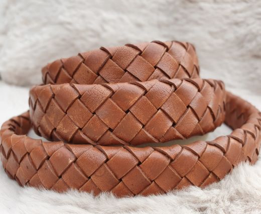 Oval Braided Leather Cord-19mm-Vintage cognac