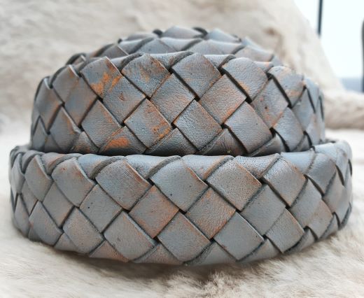 Oval Braided Leather Cord-19mm-Vintage grey