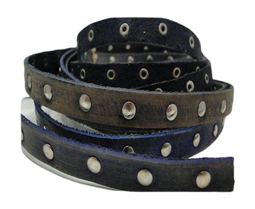 Vintage Style Flat Leather Studs-Silver-10mm-Blue stripes