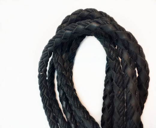 Braided leather with cotton - Black and Blue -8mm