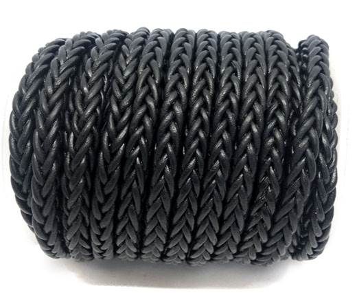 Square Braided Bolo Leather Cords-6mm-Black