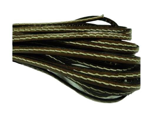 Flat Leather Italian Cord With Thick Stitch-5mm-Brown