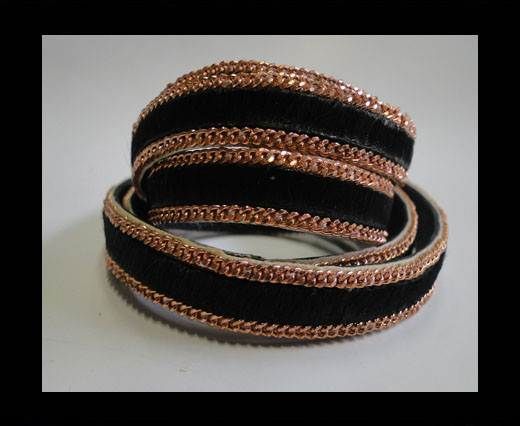 Hair-on leather Rose Gold Chain-Black-10mm