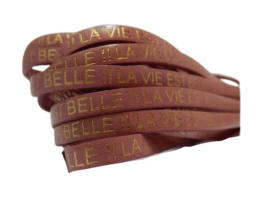 Real Flat Leather-LA VIE EST BELLE - Pink with Gold