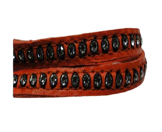 Real Nappa Flat Leather with swarovski crystals - 6mm - Red